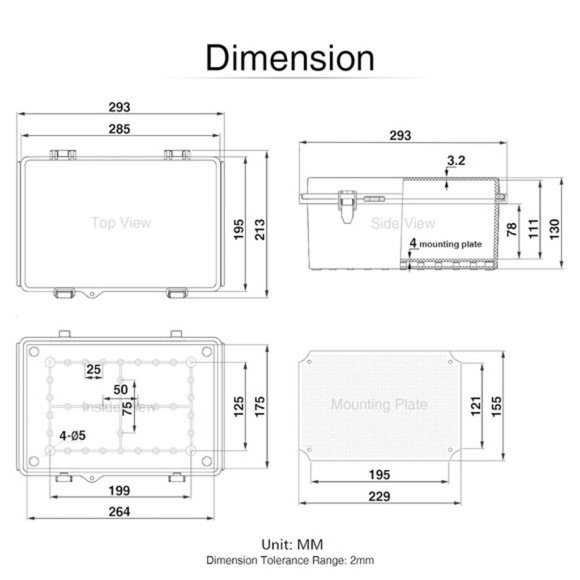 Waterproof Junction Box, IP67 ABS Plastic Electrical Enclosure (11.2"x7.7"x5.1") - Picture 6 of 6